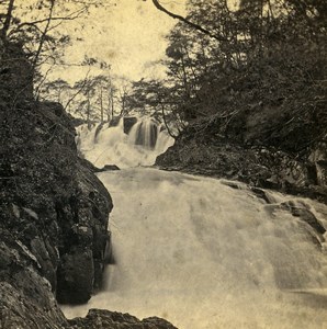 UK North Wales Swallow Falls from below Old Stereoview Photo Bedford 1865