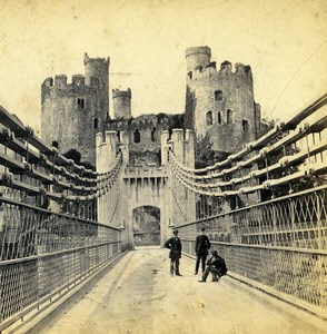 UK North Wales Conway Castle Bridge Old Stereoview Photo Bedford 1865