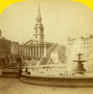 United Kingdom London Trafalgar Square Old Stereoview Photo Blanchard 1860