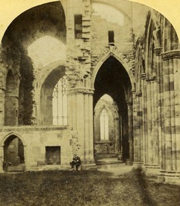 United Kingdom Melrose Abbey Old Stereoview Photo 1860