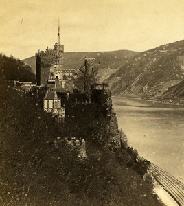 Germany Castle of Rheinstein Panorama Old Stereoview Photo Braun 1860