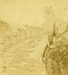 Germany surrounding Wall of Oberwesel Old Stereoview Photo Braun 1860