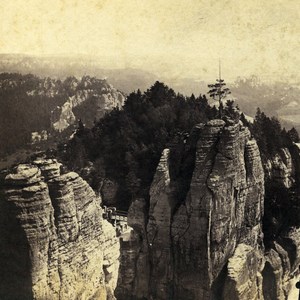 Germany Swiss Saxony Landscape north East of Bastei Old Stereo Photo 1860