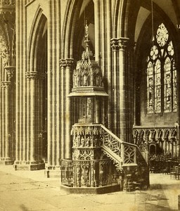 France Strasbourg Cathedral Pulpit Old Stereoview Photo 1860