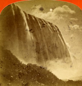 USA Canada Niagara Falls Moonlight Old Stereoview Photo Curtis 1880