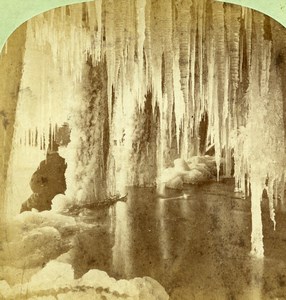 USA Canada Niagara Falls Crystal Grotto Old Stereoview Photo Bierstadt 1880