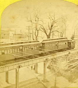 USA New York Elevated Railway Old Stereoview Photo 1870