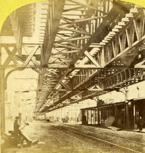 USA New York Elevated Railway Old Stereoview Photo 1870