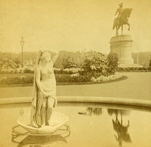 USA Boston Public Garden Fountain Old Stereoview Photo Baker 1875