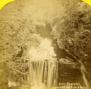 USA Watkins Glen Obscura from Suspension Bridge Stereoview Photo Purviance 1875