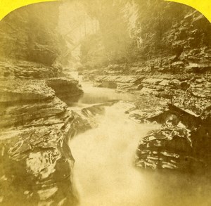 USA Watkins Glen Falls Artists Dream Stereoview Photo Purviance 1875