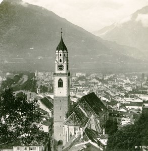 Italy South Tyrol Alps Mountain Merano Parish Church Old Stereoview Photo 1900