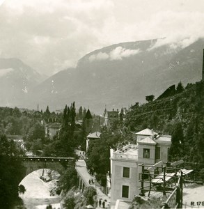 Italy South Tyrol Alps Mountain Merano Gilf Promenade Old Stereoview Photo 1900
