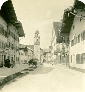 Germany Bavarian Highlands Mittenwald Street Church Stereoview Photo NPG 1900