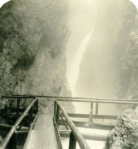 Germany Bavarian Highlands Mittenwald Waterfall Old Stereoview Photo NPG 1900