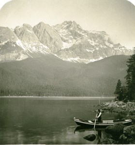 Germany Bavarian Highlands Eibsee Lake Zugspitze Old Stereoview Photo NPG 1900