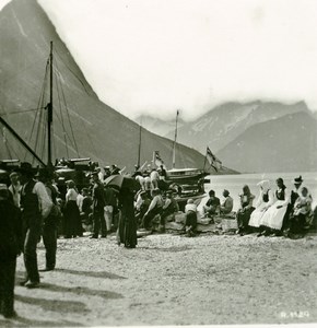 Norway on the Quay at Oe Old Stereoview Photo 1900