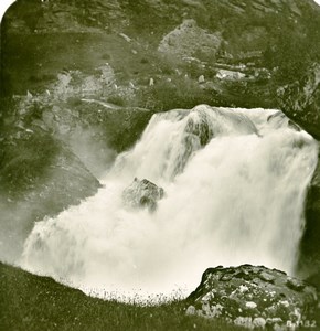 Norway Waterfall near Merok Old Stereoview Photo 1900