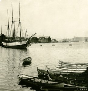 Norway Tromso views of the Harbor Old Stereoview Photo 1900