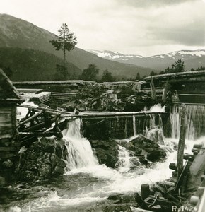 Norway Waterfall near Stalheim Old Stereoview Photo 1900