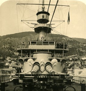 France French Riviera Villefranche Cruiser Suffren Old Stereoview Photo NPG 1900