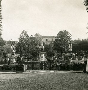 Italy Firenze Boboli Garden Neptune Fountain Old Stereoview Photo NPG 1900