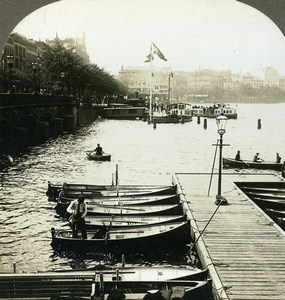 Germany Hamburg Harbour along the Binner Alster Old Stereoview Photo Kelley 1900