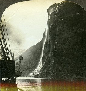 Norway Fjord Geiranger Waterfall Seven Sisters Stereoview Photo William Rau 1903