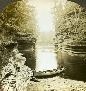 USA Wisconsin river Steamboat Rock Old Stereoview Photo Kelley 1904