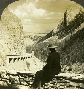 USA Yellowstone Park Golden Gate & Concrete Viaduct Stereoview Photo Kelley 1908