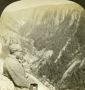 USA Yellowstone Park Canyon Inspiration Point Old Stereoview Photo Kelley 1906