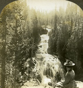 USA Yellowstone Park Keppler Cascade Firehole River Stereoview Photo Kelley 1906