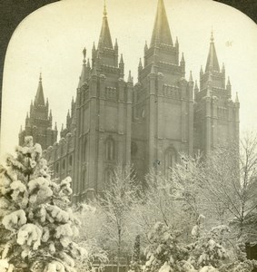 USA Utah Salt Lake City Mormon Temple Winter Old Stereoview Photo Kelley 1906
