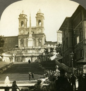 Italy Roma Trinità dei Monti Church Spanish Steps Stereoview Photo Kelley 1900