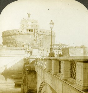 Italy Rome Castel Sant'Angelo Bridge Tiber Old Stereoview Photo Kelley 1900