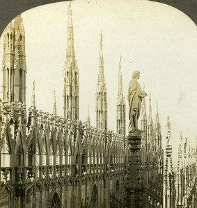 Italy Milano Spires Statues of the Cathedral Old Stereoview Photo Kelley 1900