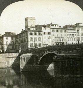 Italy Pisa Ponte di Mezzo and the Arno Old Stereoview Photo Kelley 1900