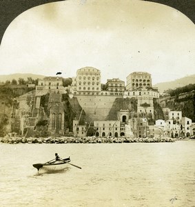 Italy Sorrento Panorama from the Sea Old Stereoview Photo Kelley 1900