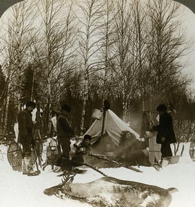 Canada Quebec Early morning breakfeast Hunters Stereoview Photo Underwood 1894