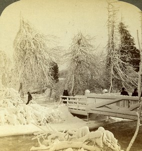 USA Niagara Luna Island Frozen Winter Scene Old Stereoview Photo Underwood 1893