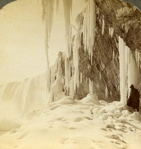 Canada Niagara Luna Island Frozen Winter Scene Stereoview Photo Underwood 1902