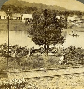 Panama Gatun on Chagres river Banana Market Old Stereoview Photo Underwood 1904