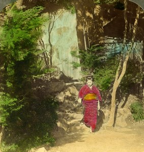 Japan Hakone Yumomto Garden Waterfall Old Stereoview Photo Underwood 1904