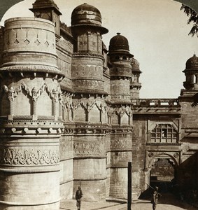 India Gwalior Fort Man Singh Palace Old Stereoview Photo Underwood 1903