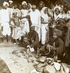 India Calcutta Street Snake Charmers Old Stereoview Photo Underwood 1903