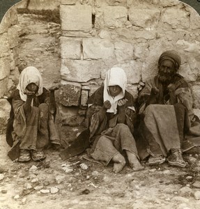 Palestine Jerusalem Wretched Lepers Old Stereoview Photo Underwood 1897