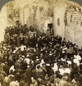 Palestine Jerusalem Via Dolorosa Pilgrims Old Stereoview Photo Underwood 1897