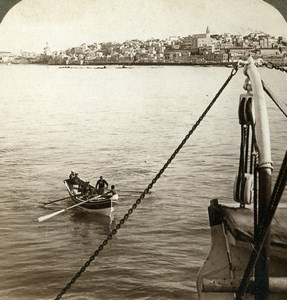 Palestine Jaffa Panorama Boat Seaside Old Stereoview Photo Underwood 1901