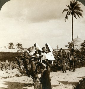 Palestine Syrians Travelers near Lod Lydda Camel Stereoview Photo Underwood 1900