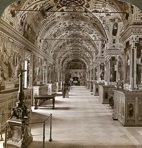 Italy Roma Vatican Library Interior Old Stereoview Photo Underwood 1903